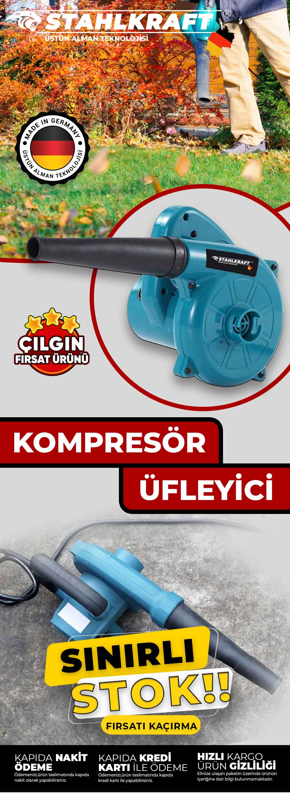 STAHLKRAFT STH 5582 High Power 6 Kademe Devir Ayarlı  Hava Üfleme Emme Makinesi Elektrikli Hava Üfleme Körüğü