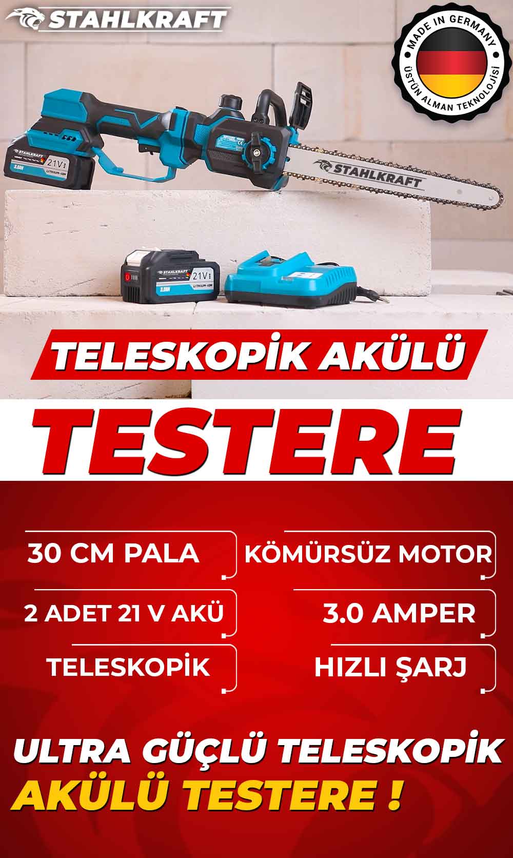 STAHLKRAFT STH 6168 21V Kömürsüz Teleskopik Testere Makinesi