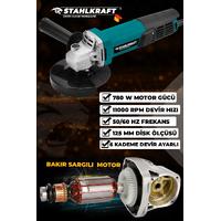 STAHLKRAFT STH 9854 6 Kademe Devir Ayarlı 780W 125 mm Spral Avuç İçi Taşlama 
