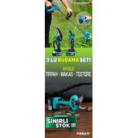 STAHLKRAFT STH 9980 M + STH 6233 3 Lü Set Akülü Tırpan & Makas & Akülü Dal Budama Testeresi 2 pala 2 zincir Şarjlı